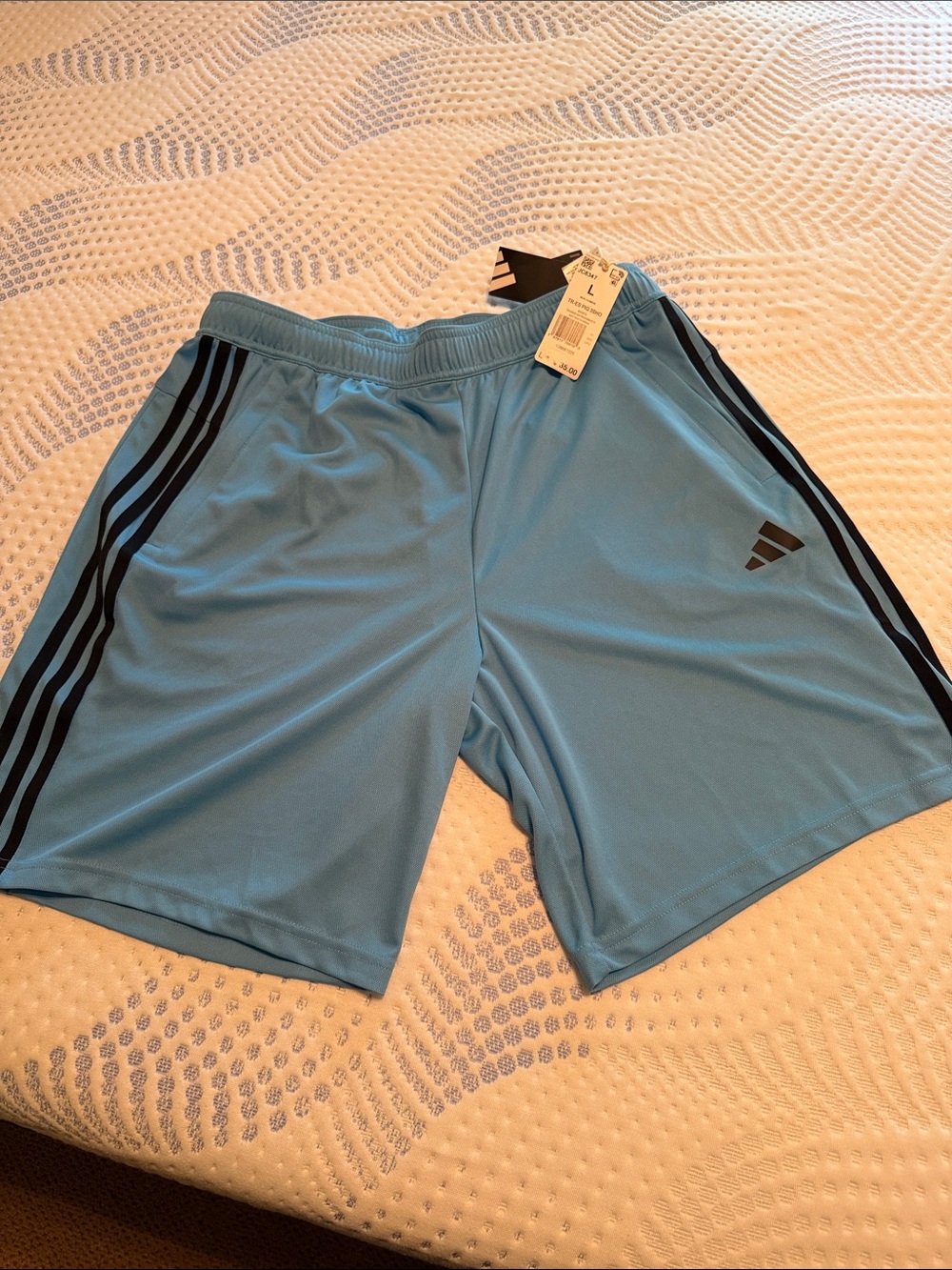 adidas Men’s Light Blue Athletic Shorts with Black Stripes